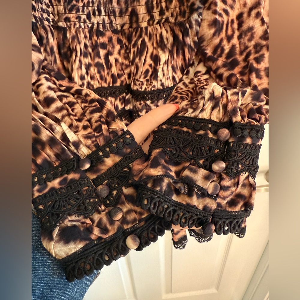 ALL SAINTS Zora Evita Dress New With Tags Brown Animal Print Size 8 - Picture 13 of 16